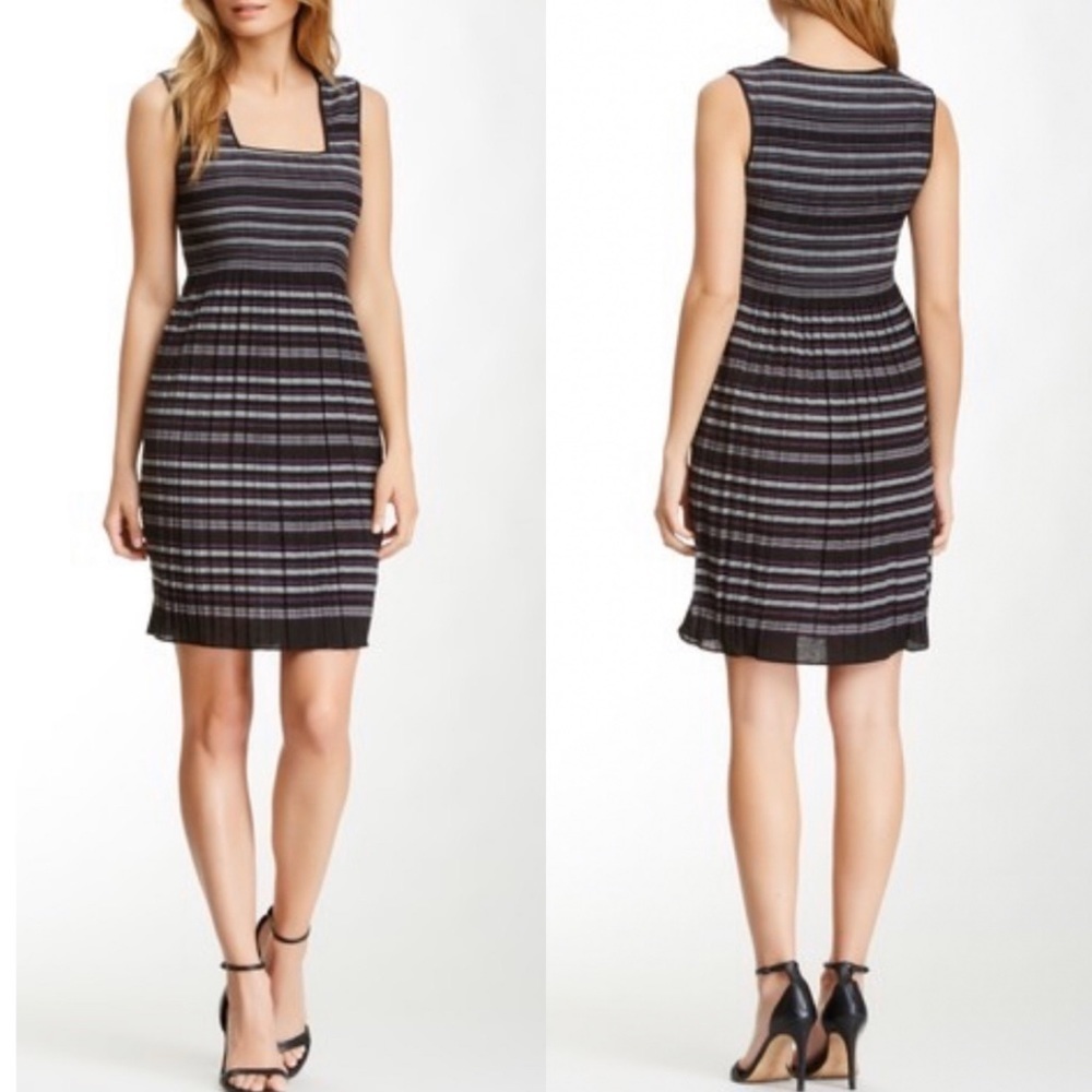 Max Studio Square Neck Pleated Stripe Mini Dress